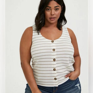 Torrid Ivory & Taupe Stripe Button Tank Top Striped Terry Plus Size 1 1X 14 16